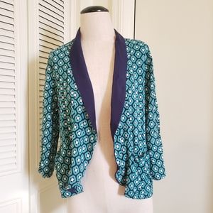 3/$15 Teal and Navy Print Blazer Cardigan